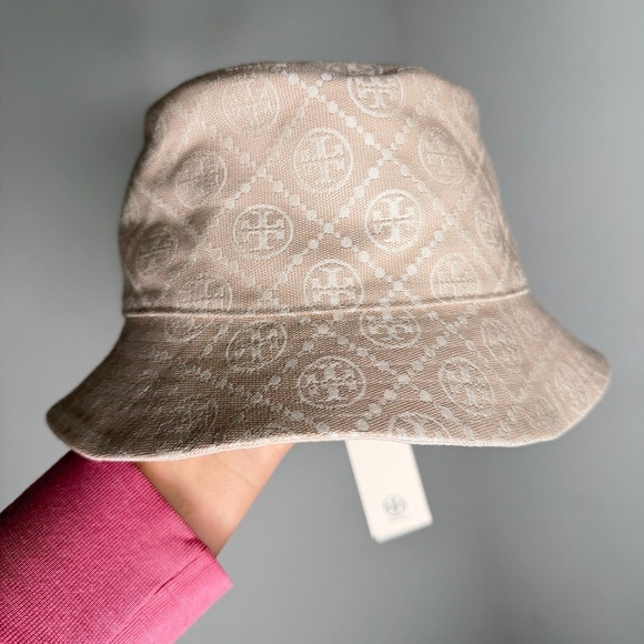 NWT Tory Burch Bucket Logo Tan White Hat main image 5